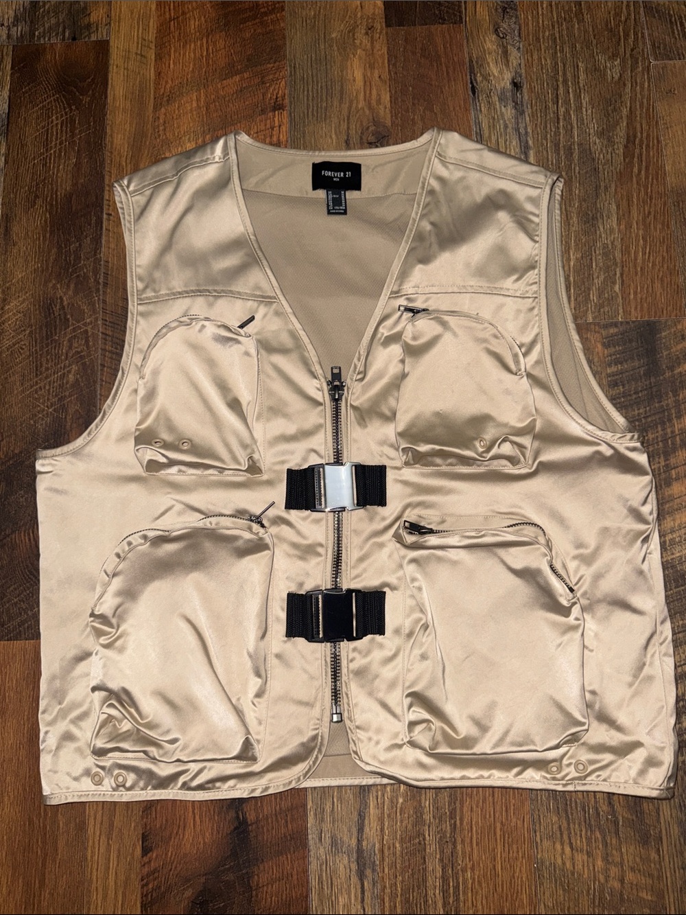 Forever 21 Men’s M Satin Utility Cargo Vest Techwear Y2K Beige
